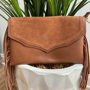 NWOT Brown faux leather fringe handbag